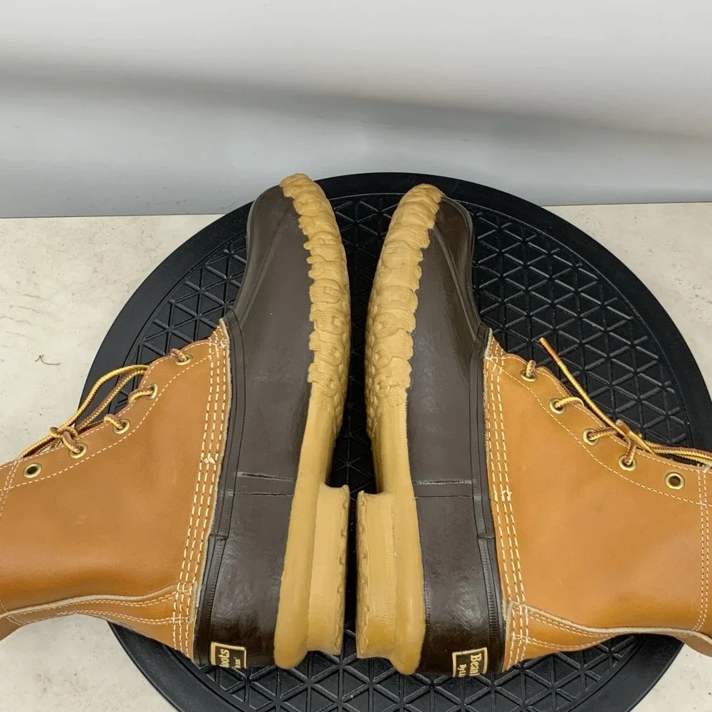 LL Bean Duck Boots Men Size 7 WIDE Shoes Brown Leather Rubber Mid 8